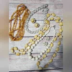Vintage Early Plastics Amber And Cream Colored Jewelry Lot